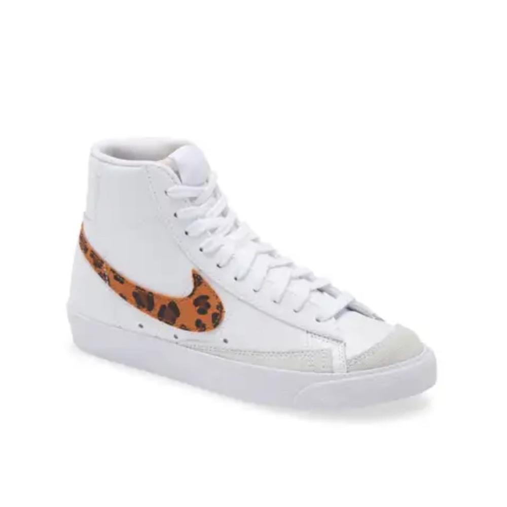 Nike Blazer Mid ‘77 White and Leopard Print High-Top Sneakers